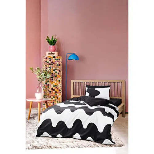 Cozy Home mono Tek Kişilik Lastikli Çarşaflı Nevresim Takımı Flow Siyah