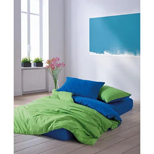 Cozy Home popping Colors Tek Kişilik Lastikli Çarşaflı Nevresim Takımı Sage Yeşil-mavi