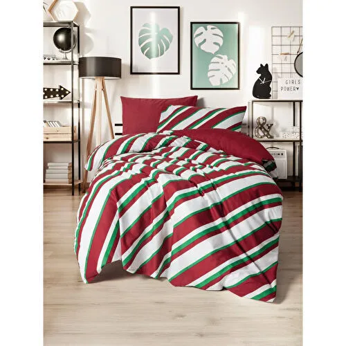 Cozy Home festive Tek Kişilik Lastikli Çarşaflı Nevresim Takımı Merry Kırmızı