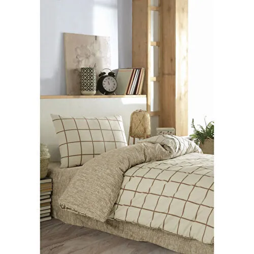 Cozy Home Tek Kişilik Lastikli Çarşaflı Nevresim Takımı Kare Krem Cozy Home Tek Kişilik Lastikli Çarşaflı Nevresim Takımı Kare Krem