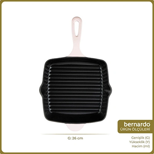 Bernardo Intensa Döküm Kare Tava Pembe 26cm