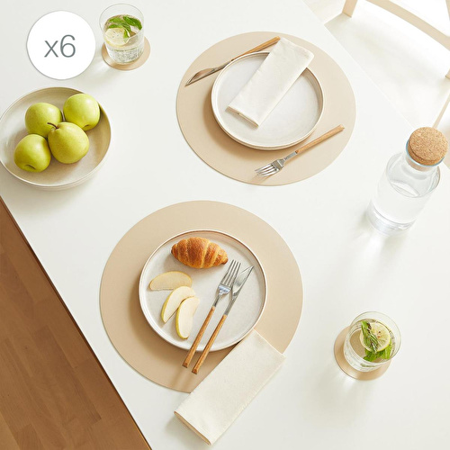 Home Wave 6'lı Bej/taş Renk Suni Deri Amerikan Servis Set Ø 36 Cm