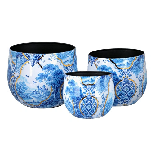 Lucky Art Blue Heritage Dekoratif 3'lü Saksı Seti