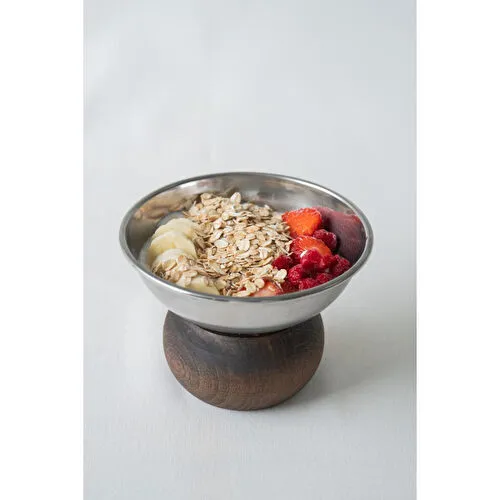 Beige & Stone Ahşap Tabanlı Çelik 330 Ml Çerez Dekorasyon Sunum Kase Stand