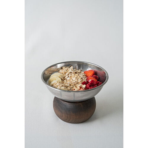 Beige & Stone Ahşap Tabanlı Çelik 330 Ml Çerez Dekorasyon Sunum Kase Stand