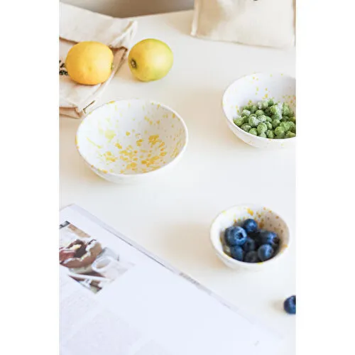 Beige & Stone Seramik Sarı Benekli Salata Bowl Kahvaltılık Çorba Büyük Kase 350 Ml
