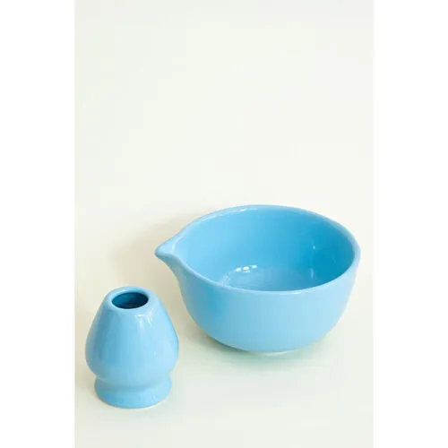 Beige & Stone Seramik Parlak Mavi Matcha Kase Ve Whisk Tutacağı Set