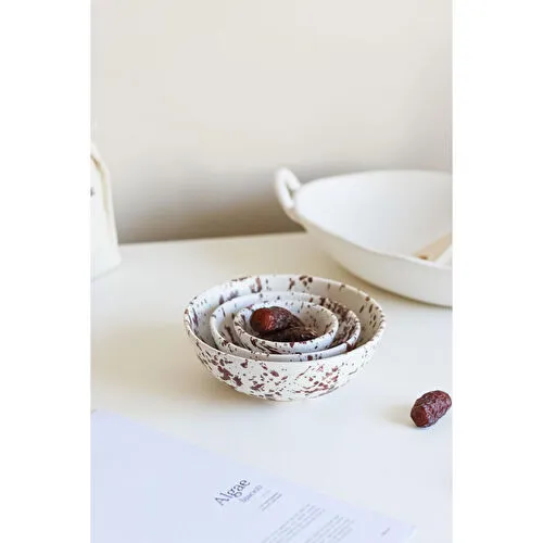 Beige & Stone Seramik Kahverengi Benekli Salata Bowl Kahvaltılık Çorba Büyük Sunum Kase 350 Ml