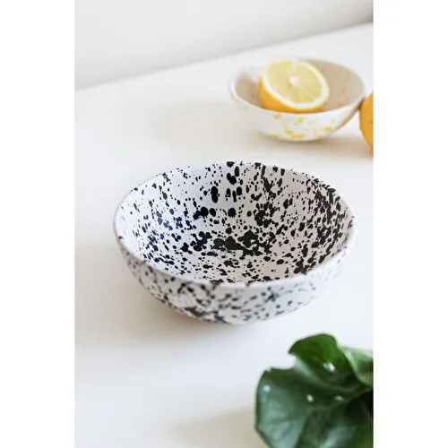 Beige & Stone Seramik Siyah Benekli Salata Bowl Kahvaltılık Çorba Büyük Sunum Kase 350 Ml