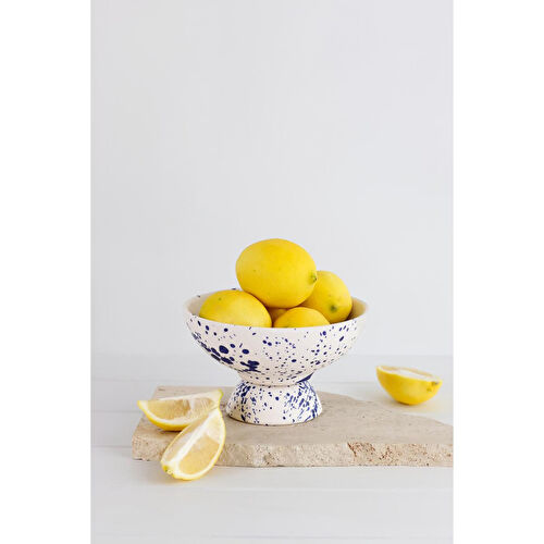 Beige & Stone Seramik Lacivert Benekli Çerez Dondurma Tatlı Kahvaltılık Sunum Kasesi 13.5 Cm