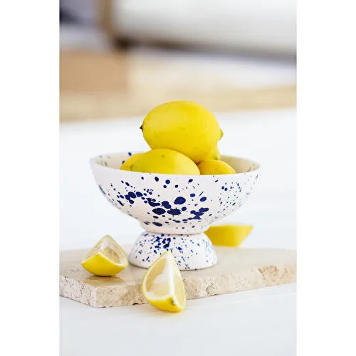 Beige & Stone Seramik Lacivert Benekli Çerez Dondurma Tatlı Kahvaltılık Sunum Kasesi 13.5 Cm