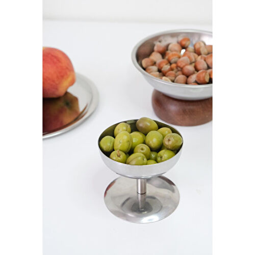 Beige & Stone Metal Yüksek Ayaklı 8 Cm Dondurma Tatlı Çerez Kahvaltılık Sunum Kase