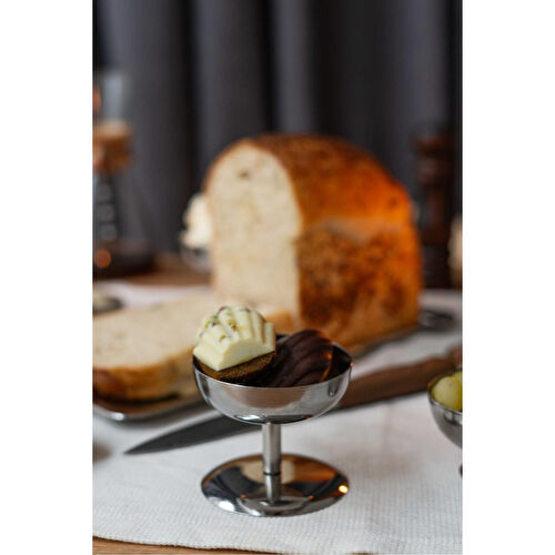 Beige & Stone Metal Yüksek Ayaklı 8 Cm Dondurma Tatlı Çerez Kahvaltılık Sunum Kase