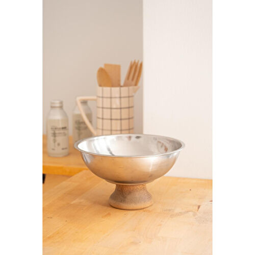 Beige & Stone Asimetrik Ahşap Ayaklı 22 Cm Sunum Kasesi