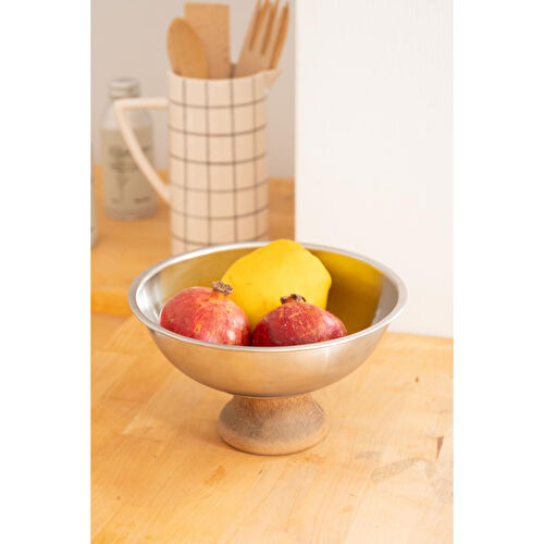 Beige & Stone Asimetrik Ahşap Ayaklı 22 Cm Sunum Kasesi