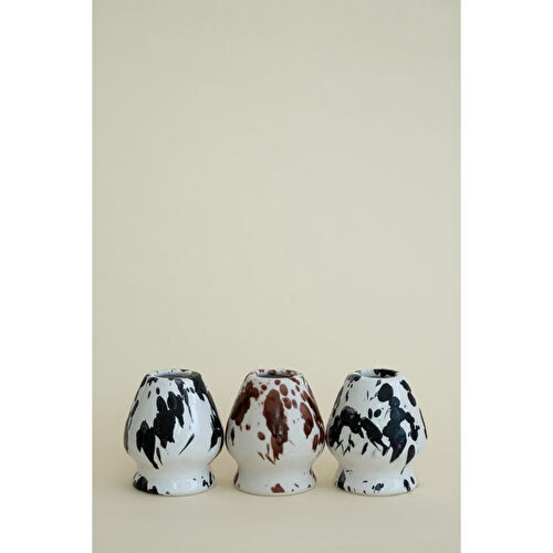 Beige & Stone Seramik Parlak Kahverengi Benekli Matcha Whisk Tutacağı