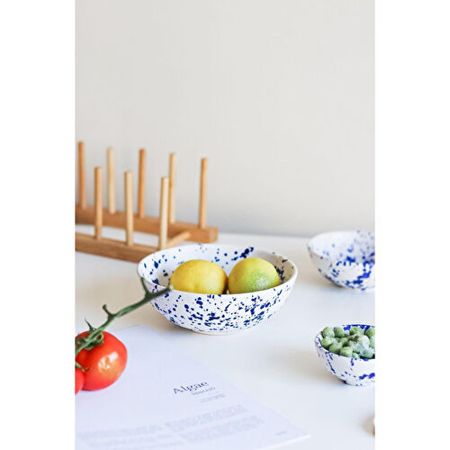 Beige & Stone Seramik Lacivert Benekli Salata Bowl Kahvaltılık Çorba Büyük Kase 350 Ml