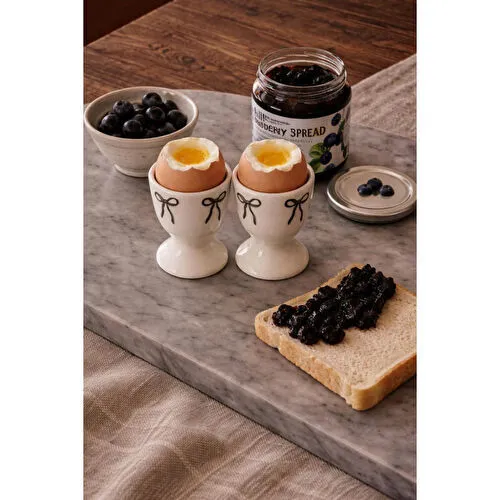 Beige & Stone Fiyonk Detaylı Seramik Yumurta Kadehi – 2’li Set | Krem