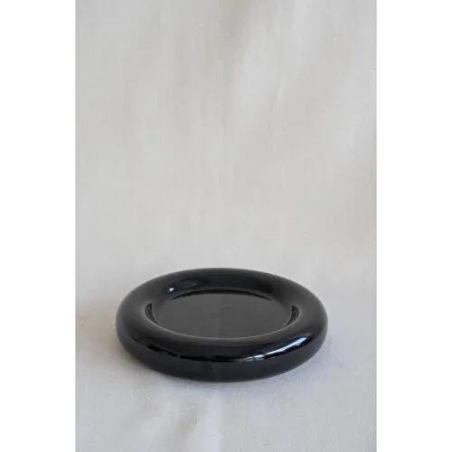 Beige & Stone Seramik Küçük Boy Parlak Siyah Donut Tatlı Tabağı