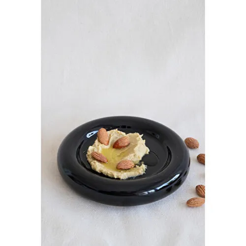 Beige & Stone Seramik Küçük Boy Parlak Siyah Donut Tatlı Tabağı