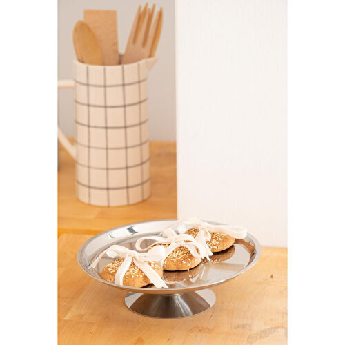 Beige & Stone Frezya Ayaklı Çelik 23 Cm Tatlı Meyve Peynir Servis/sunum Tabak