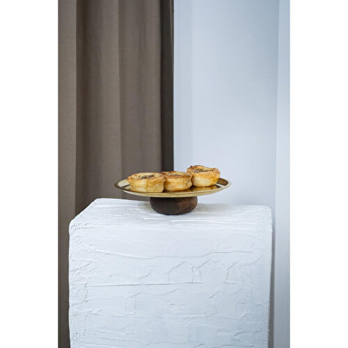 Beige & Stone Ahşap Tabanlı Gold 23 Cm Yuvarlak Servis/sunum Tabak Dekoratif Stand