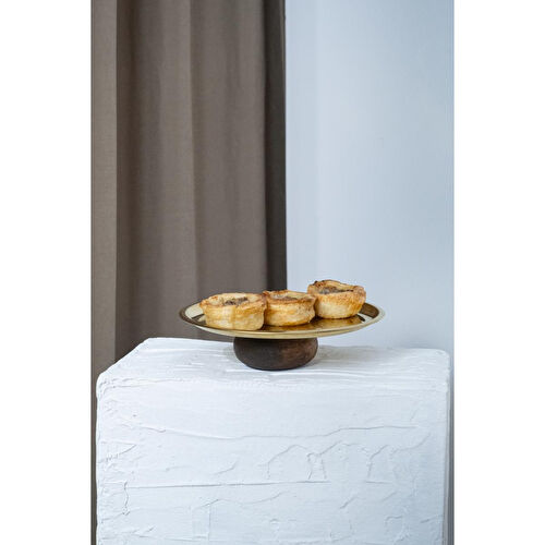 Beige & Stone Ahşap Tabanlı Gold 23 Cm Yuvarlak Servis/sunum Tabak Dekoratif Stand