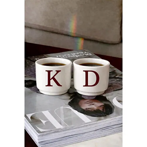 Beige & Stone 2’li Kişiye Özel Harfli Türk Kahvesi & Espresso Seramik Bardak Seti