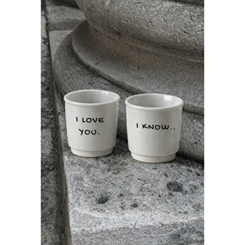 Beige & Stone 2’li Mottolu (i Love You X I Know) Türk Kahvesi & Espresso Seramik Bardak Seti