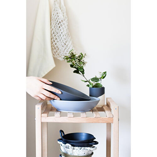 Beige & Stone Natural Stone Spagetti Sunum Seramik Tabak