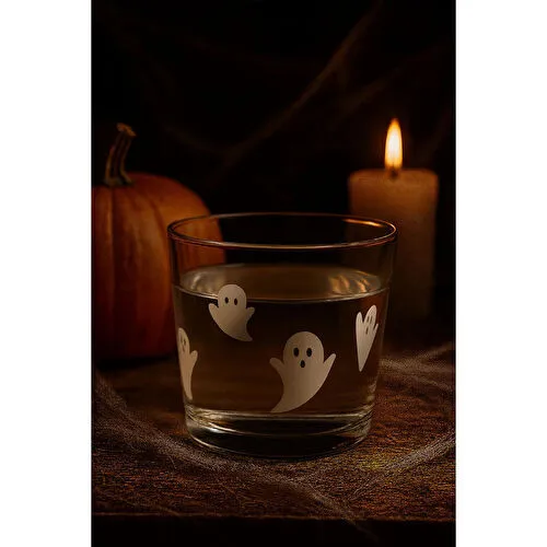 Beige & Stone Halloween Cadılar Bayramı Hayalet Temalı 380 Ml Cam Bardak