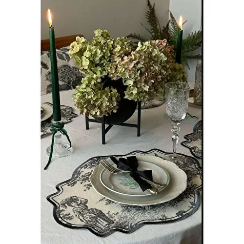 Beige & Stone Siyah Beyaz Vintage Nakış İşlemeli Amerikan Servis 2'li