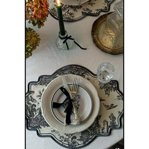 Beige & Stone Siyah Beyaz Vintage Nakış İşlemeli Amerikan Servis 2'li