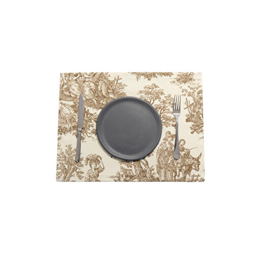 Beige & Stone Kahverengi Pastoral Desenli Dikdörtgen Amerikan Servis 2'li