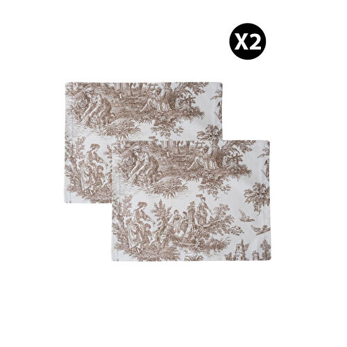 Beige & Stone Kahverengi Pastoral Desenli Dikdörtgen Amerikan Servis 2'li