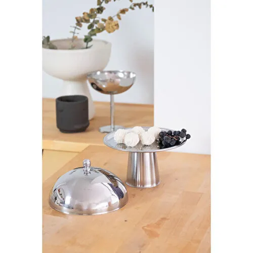 Beige & Stone Çelik Tatlı Pasta Meyve Sunum Fanus 16 Cm & Metal Ayaklı 18 Cm Stand