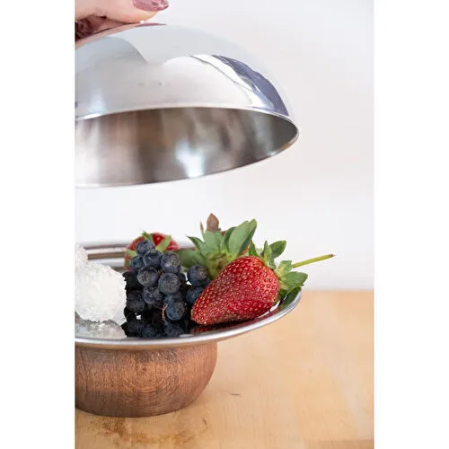 Beige & Stone Paslanmaz Çelik Tatlı Pasta Meyve Sunum Fanus – 16 Cm