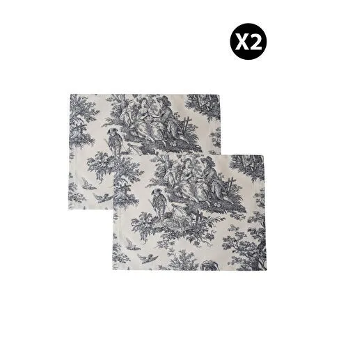 Beige & Stone Siyah Pastoral Desenli Dikdörtgen Amerikan Servis 2'li