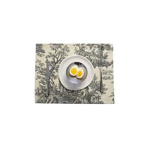 Beige & Stone Siyah Pastoral Desenli Dikdörtgen Amerikan Servis 2'li