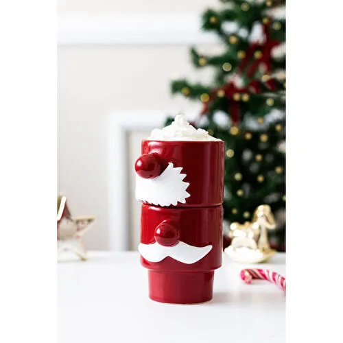 Beige & Stone 2'li Yılbaşı Noel Baba Beyaz Bıyıklı Kupa Seti