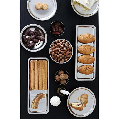 Beige & Stone Ahşap Tabanlı 33 Cm Dikdörtgen Baton Metal Dekoratif Tatlı Pasta Kek Sunum/servis Stand Tabak