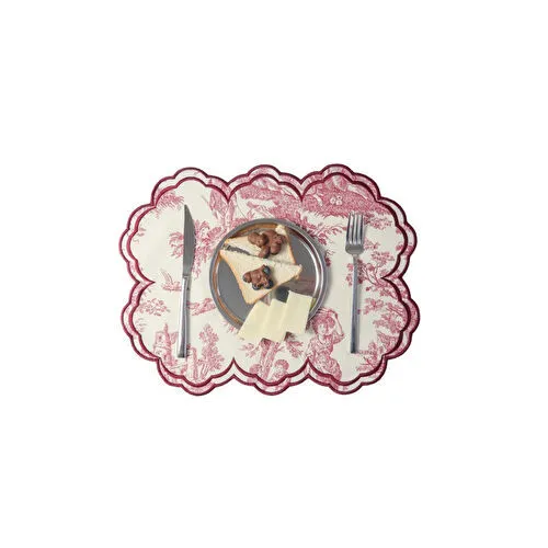 Beige & Stone Bordo Beyaz Vintage Nakış İşlemeli Amerikan Servis 2'li