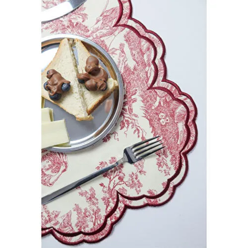 Beige & Stone Bordo Beyaz Vintage Nakış İşlemeli Amerikan Servis 2'li