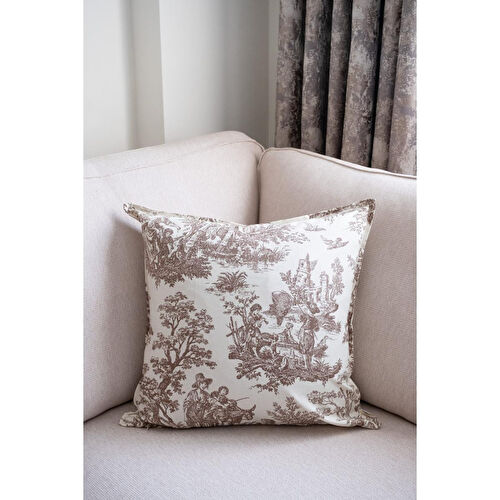 Beige & Stone Kahverengi Vintage Desenli 50x50 Dekoratif Yastık Kılıfı