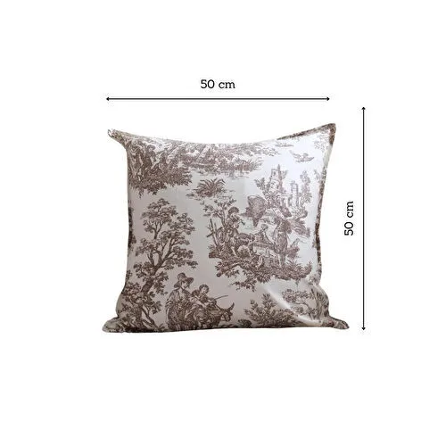 Beige & Stone Kahverengi Vintage Desenli 50x50 Dekoratif Yastık Kılıfı