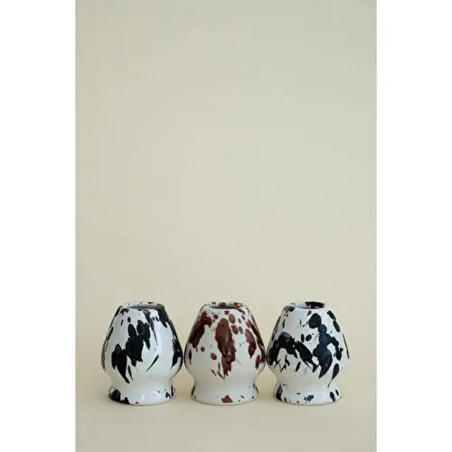 Beige & Stone Seramik Parlak Siyah Benekli Matcha Whisk Tutacağı