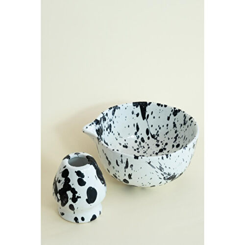 Beige & Stone Seramik Parlak Siyah Benekli Matcha Whisk Tutacağı