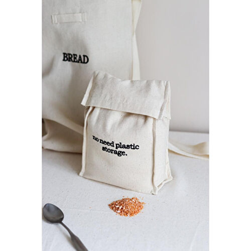 Beige & Stone Kendinden Kapaklı Pamuklu Kanvas Gıda Saklama Kesesi