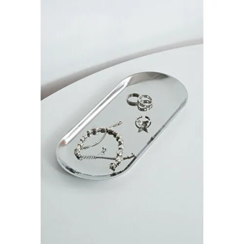 Beige & Stone Dekoratif Gümüş Büyük Oval Takı Organizeri Ve Sunum Tepsisi