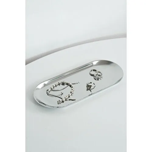 Beige & Stone Dekoratif Gümüş Büyük Oval Takı Organizeri Ve Sunum Tepsisi